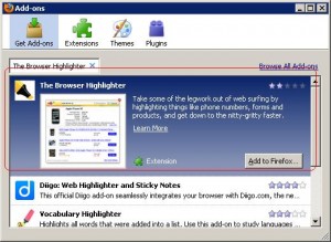 Browser Highlighter Installing from FireFox Addon
