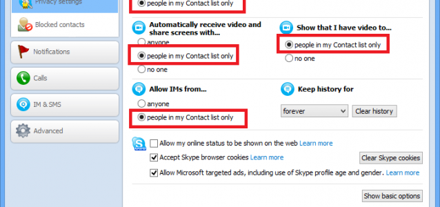 Skype Privacy Settings on PC
