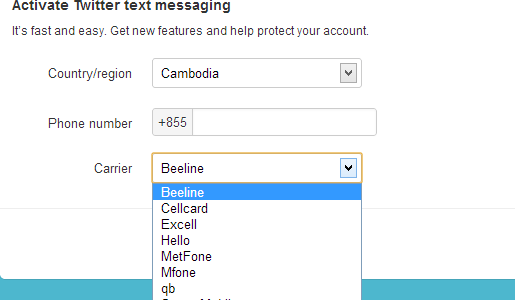 Twitter works with all phone carriers in Cambodia